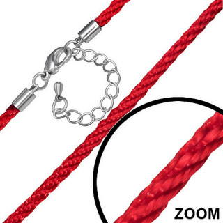 Cordon tressé rouge en nylon à attache mousqueton - 48cm