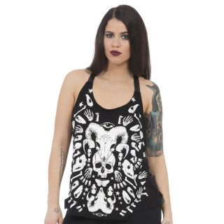 Débardeur ample femme goth-rock Jawbreaker noire à motif macabre blancs