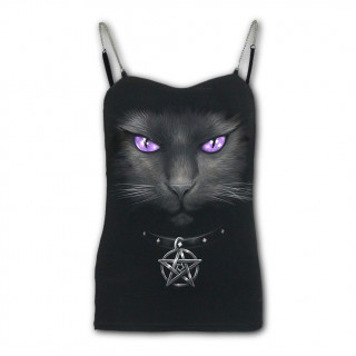 Dbardeur femme gothique bretelles  chat noir  pentagramme