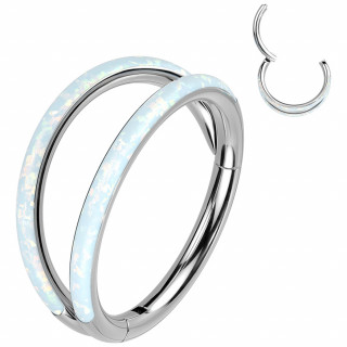 Double anneau de piercing Titane  bandes d'opale blanches (hlix, lvre...)