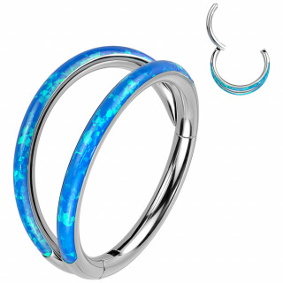 Double anneau de piercing Titane  bandes d'opale bleues (hlix, lvre...)