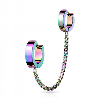 Double boucle d'oreille Arc en ciel  anneaux clip enchains ( l'unit)