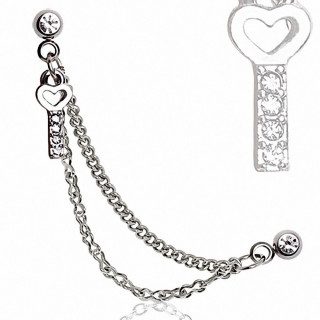 Double piercing cartilage clé strass à chaines
