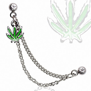 Double piercing cartilage feuille cannabis  chaines