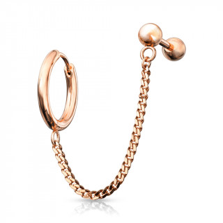 Double piercing d'oreille anneau clip et barbell echains - Cuivr