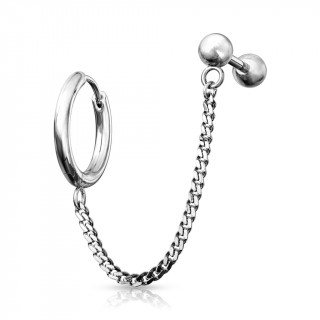 Double piercing d'oreille anneau clip et barbell echains - Inox