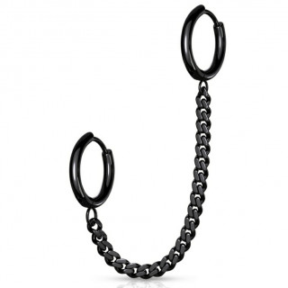 Double piercing hlix et lobe  anneaux clickers enchains - Noir