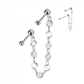 Double piercing oreille à chaine de disques fins