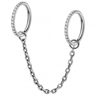 Double piercing Titane  anneaux clicker sertis  chaine