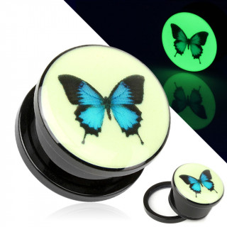 Ecarteur noir type plug phosphorescent avec papillon bleu