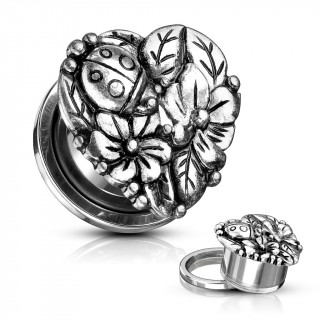 Ecarteur plug coeur à coccinelle et fleurs