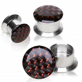 Ecarteur plug en acier à imitation fibre de carbonne noire et rouge