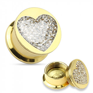 Ecarteur plug en acier plaqu IP dor  coeur en strass