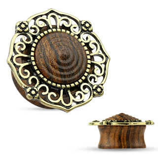 Ecarteur plug en bois avec dentelle de laiton style antique