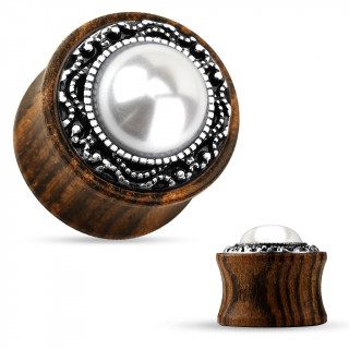 Ecarteur plug en bois avec perle synthtique et anneau tribal