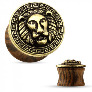 Ecarteur plug en bois avec plateau en laiton à tête de lion et frise grec