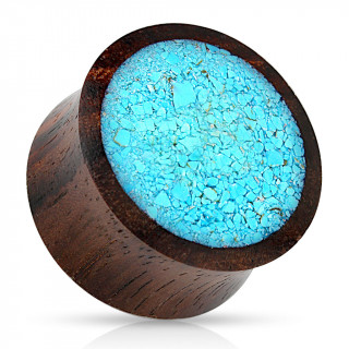 Ecarteur plug en bois marron remplis de turquoise concasse