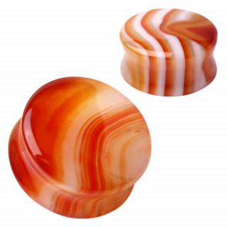 Ecarteur plug en pierre naturelle d'agate rouge strie