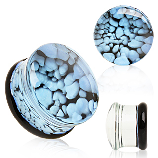 Ecarteur plug en verre  motif caillous bleus