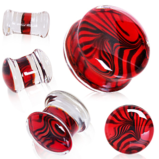 Ecarteur plug en verre  motif en spirale noire et rouge