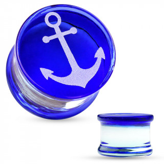 Ecarteur plug en verre pyrex  motif ancre de marine sur fond bleu