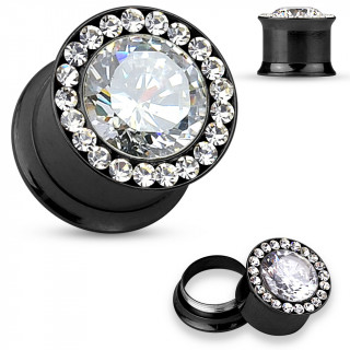 Ecarteur plug noir en acier  large pierre cercle de strass