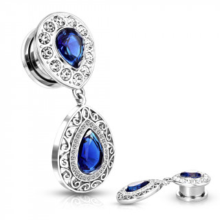 Ecarteur plug pendentif style royal  pierres bleues