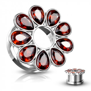 Ecarteur tunnel fleur zirconium rouge rubis