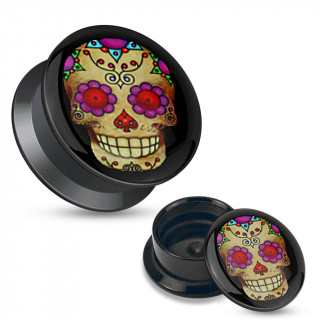 Ecarteur type plug avec "crane de sucre" brun à fleurs violettes
