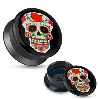 Ecarteur type plug avec "crane de sucre" à fleurs rouges