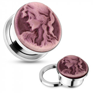 Ecarteur type plug en acier avec portrait de femme style vintage