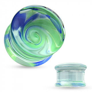 Ecarteur type plug en Pyrex avec tourbillon bleu et vert