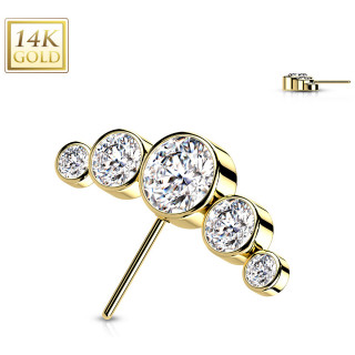 Embout de piercing Arc d'or jaune 14 carats  zirconiums (pour tige push-in)