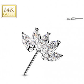 Embout de piercing Eventail d'or blanc 14 carats  zirconiums clairs (pour tige push-in)