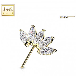 Embout de piercing Eventail d'or jaune 14 carats  zirconiums clairs (pour tige push-in)