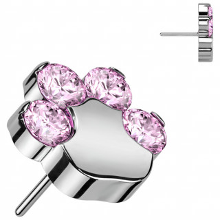 Embout de piercing Patte d'animal en Titane  strass roses (pour tige push-in)