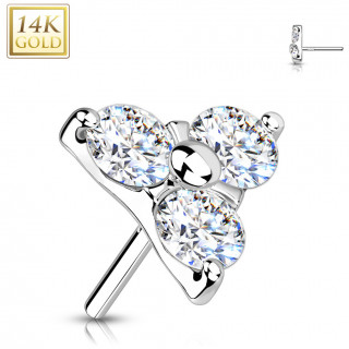 Embout de piercing Triangle zirconiums en or blanc 14 carats (pour tige push-in)