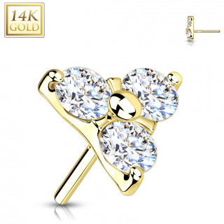 Embout de piercing Triangle zirconiums en or jaune 14 carats (pour tige push-in)