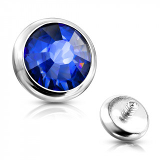 Embout disque de piercing en acier  cristal Bleu (pour tige filetage interne)