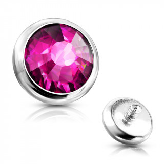 Embout disque de piercing en acier  cristal Fuchsia (pour tige filetage interne)