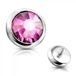 Embout disque de piercing en acier  cristal Rose (pour tige filetage interne)