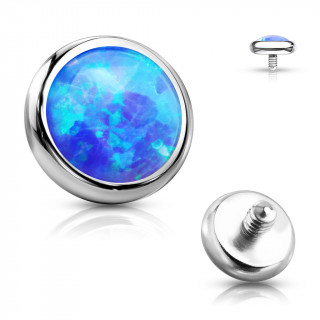 Embout disque de piercing en acier à Opale bleue (pour tige filetage interne)