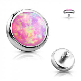 Embout disque de piercing en acier à Opale rose (pour tige filetage interne)