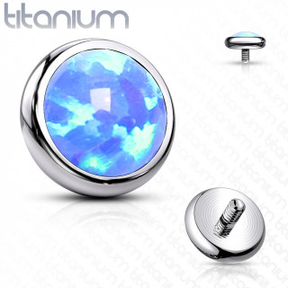 Embout disque piercing en Titane G23 à Opale bleue (pour tige filetage interne)