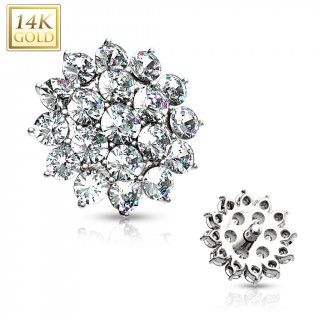 Embout microdermal bouton de fleur en or blanc 14 carats pav de zirconiums