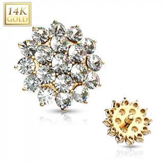 Embout microdermal bouton de fleur en or 14 carats pav de zirconiums