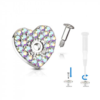 Embout microdermal coeur pavé de strass - Aurore boréale