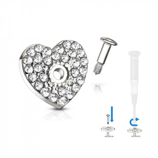 Embout microdermal coeur pav de strass - Clair