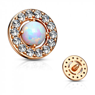 Embout microdermal disque plaqu or rose  strass et opale blanche