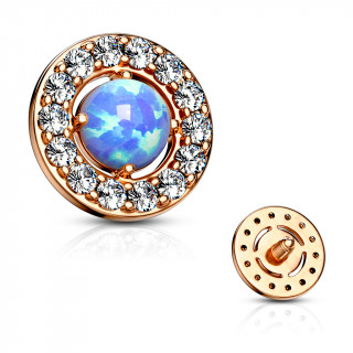 Embout microdermal disque plaqu or rose  strass et opale bleue